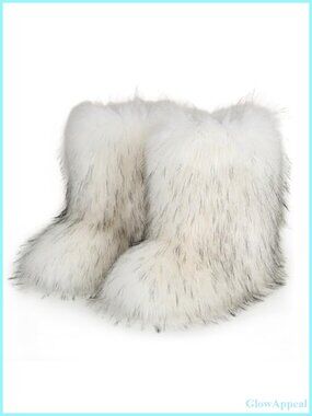 Faux Fur Mid-Calf Snow Boots Women Winter Fluffy Furry Anti-Slip Warm Lining